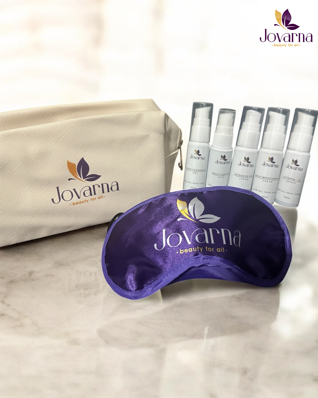 Jovarna Travel Size Skincare Pack– 5 Mini Skincare Products + Reusable Luxurious Pouch